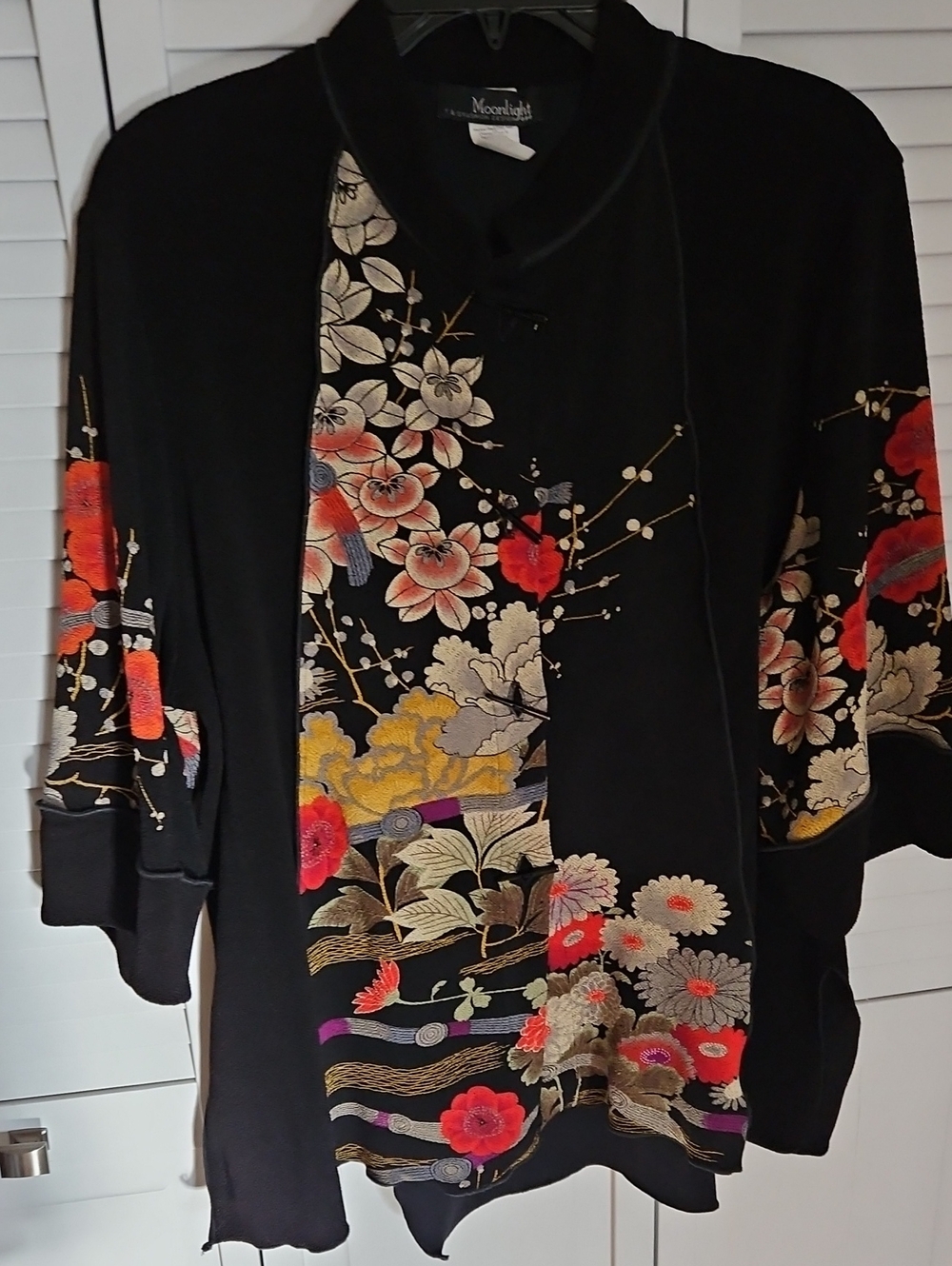 Y & S MOONLIGHT VINTAGE BLACK ASIAN GARDEN FLORAL JACKET SZ XL